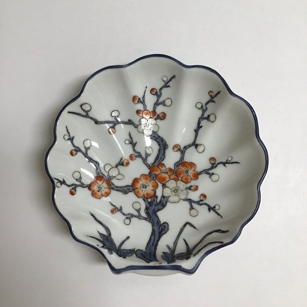 Nora Fenton Cherry Blossoms Shell Dish Hand Decorated Hong Kong Japan Trinket